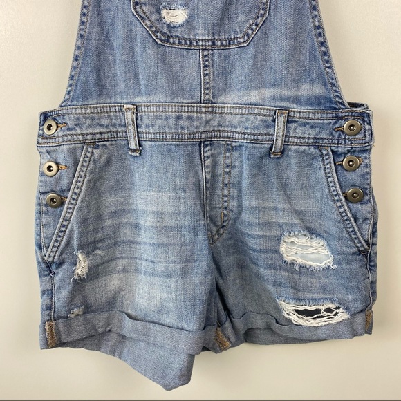 F21 Premium Distressed Denim Overall Shorts - Picture 6 of 9